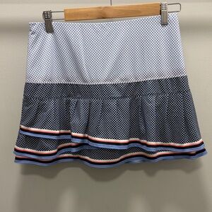 Adorable Lucky in Love Blue/White/Pink Pleated Asymmetrical tennis skirt